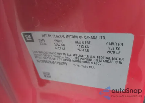 2010 Chevrolet Impala Lt z USA, uszkodzony, nr VIN 2G1WB5EK4A1199659